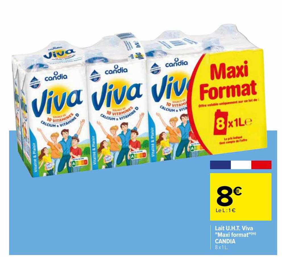 lait u.h.t. viva "maxi format" candia