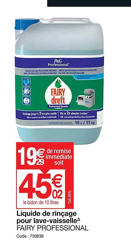 liquide de rinçage pour lave-vaisselle fairy professional