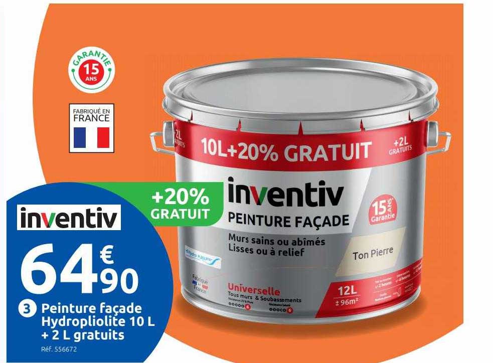 peinture façade hydropliolite 10l + 2l gratuits inventiv