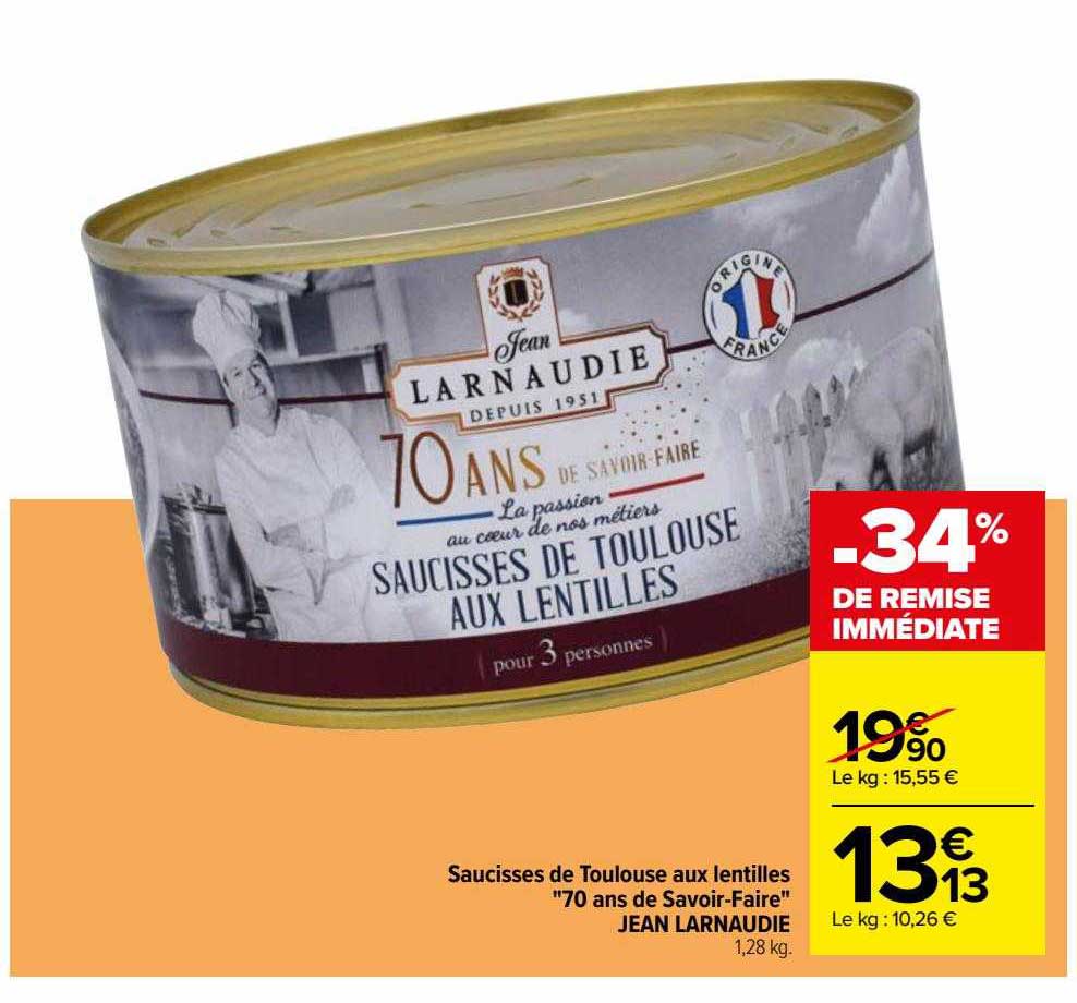Saucisses De Toulouses Aux Lentilles "70 Ans De Savoir-faire" Jean Larnaudie