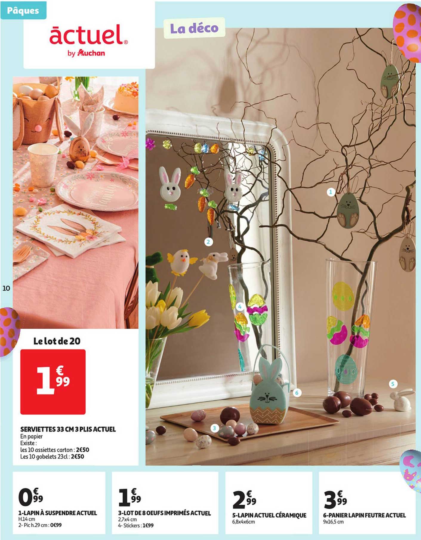 serviettes 33 cm 3 plis actuel, lapin à suspendre actuel, lot de 8 œufs imprimés actuel, lapin actuel céramique, panier lapin feutre actuel