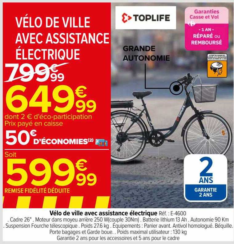 vélo de ville avec assistance électrique toplife