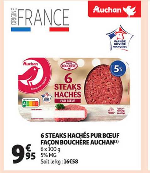 6 steaks hachés pur bœuf façon bouchère auchan
