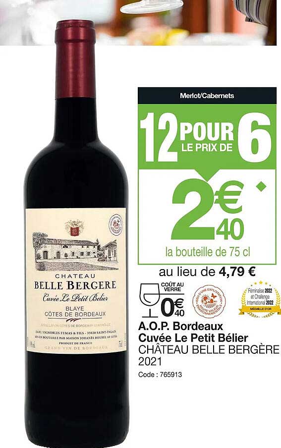 a.o.p. bordeau cuvée le petit bélier château belle bergère 2021