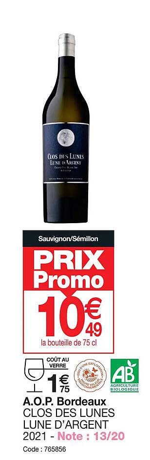 a.o.p. bordeaux clos des lunes lune d'argent 2021