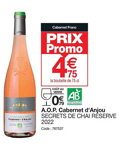 a.o.p. cabernet d'anjou secrets de chai réserve 2022