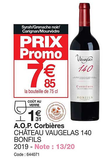 a.o.p. corbières château vaugelas 140 bonfils 2019