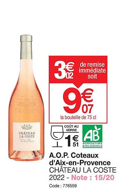 a.o.p. coteaux d'aix-en-provence château la coste 2022