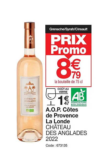 a.o.p. côtes de provence la londe château des anglades 2022