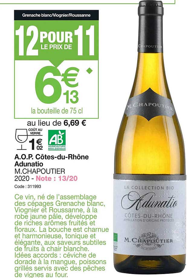 a.o.p. côtes-du-rhône adunation m.chapoutier 2020