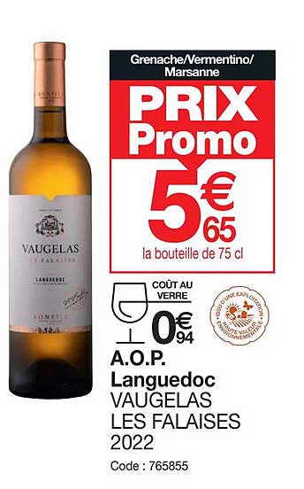 a.o.p. languedoc vaugelas les falaises 2022