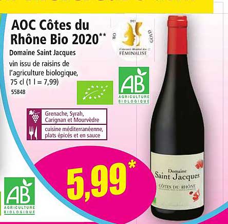 aoc côtes du rhône bio 2020 domaine saint jacques