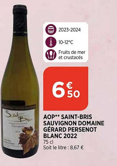 aop saint-bris sauvignon domaine gérard persenot blanc 2022
