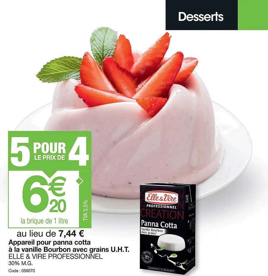 appareil pour panna cotta à la vanille bourbon avec grains u.h.t. elle & vire professionnel