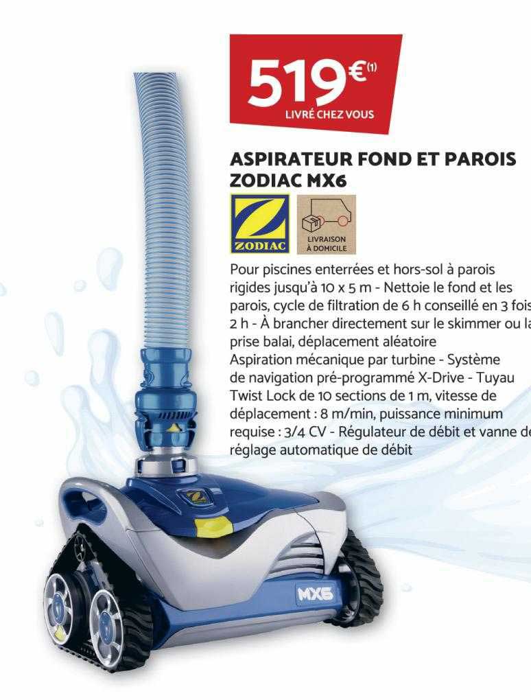 aspirateur fond et parois zodiac mx6