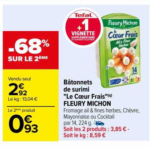 bâtonnets de surimi "le cœur frais" fleury michon