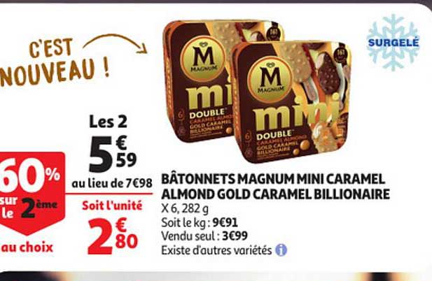 bâtonnets magnum mini caramel almond gold caramel billionaire