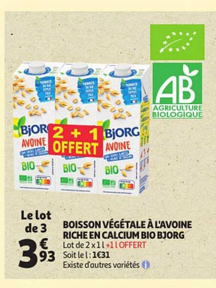 boisson végétale à l'avoine riche en calcium bio bjorg