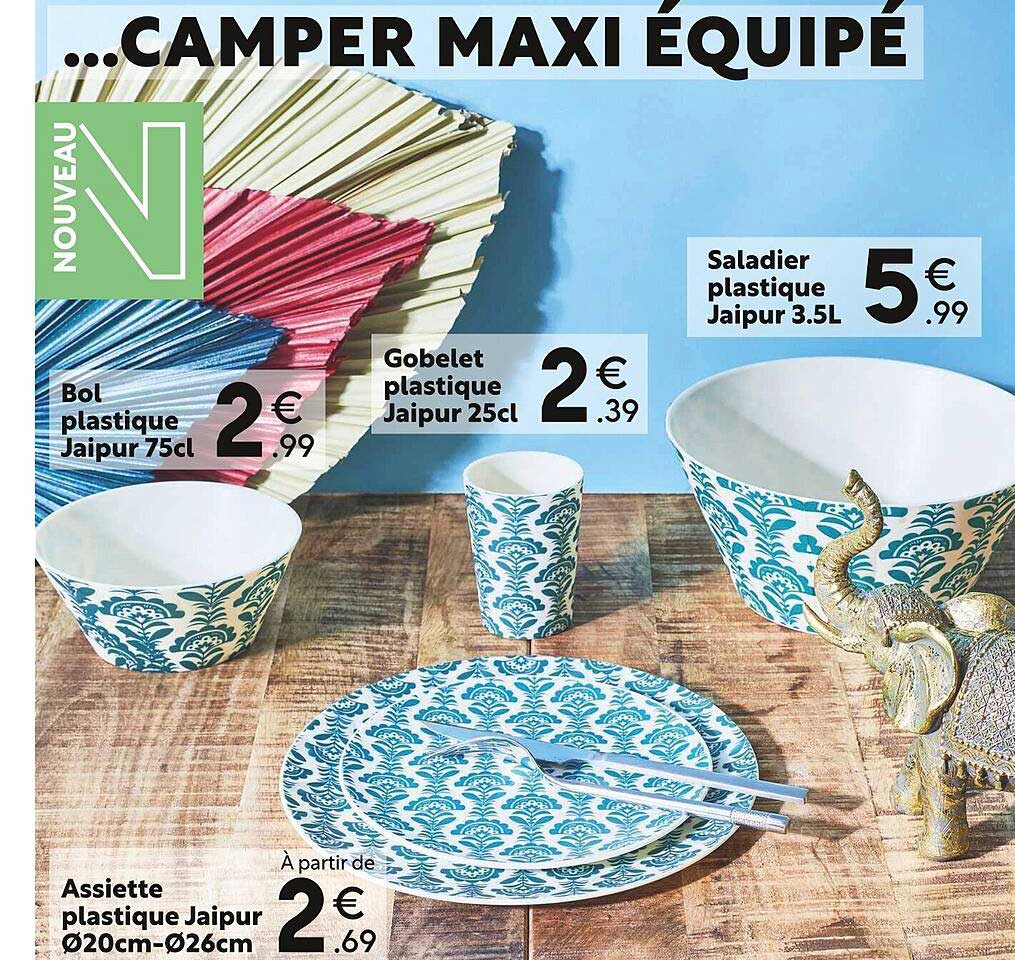 bol plastique jaipur 75cl, assiette plastique jaipur ø 20 cm - ø 26 cm, gobelet plastique jaipur 25cl, saladier plastique jaipur 3.5l