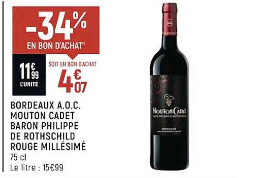 bordeaux a.o.c. mouton cadet baron philippe de rothschild rouge millésimé