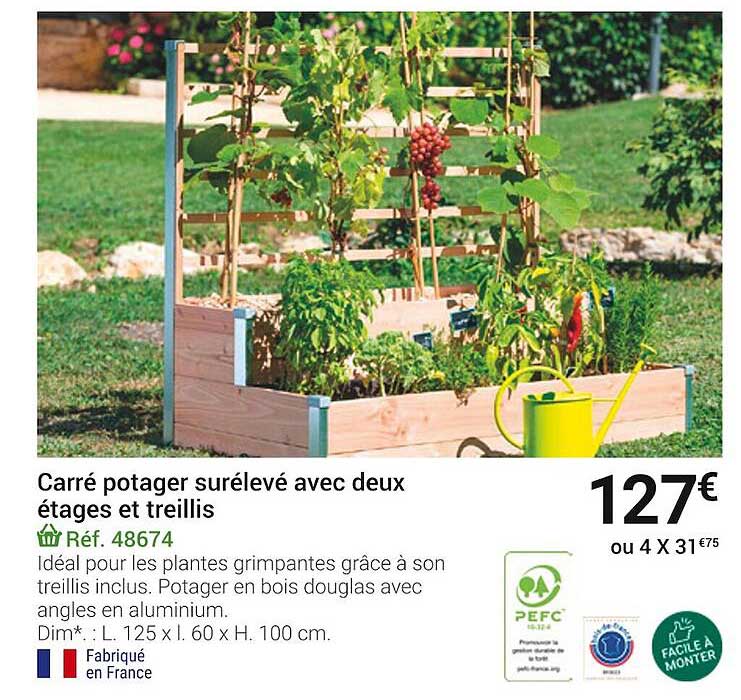 carré potager surélevé avec deux étages et treillis