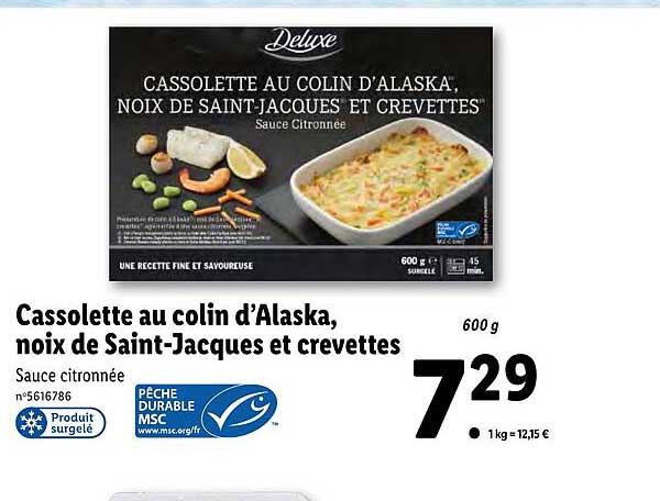 cassolette au colin d'alaska, noix de saint-jacques et crevettes deluxe