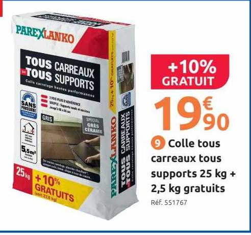 colle tous carreaux tous supports 25 kg + 2,5 kg gratuits parexlanko