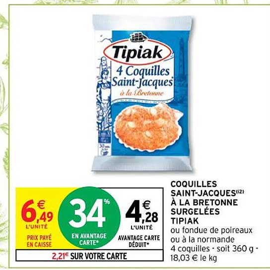 coquilles saint-jacques à la bretonne surgelées tipiak