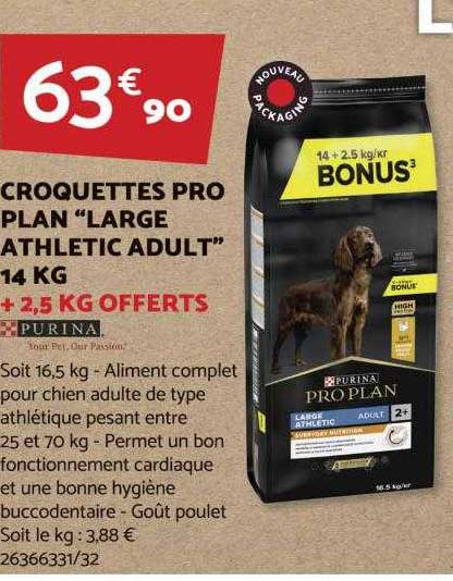 croquettes pro pan "large athletic adult" 14 kg + 2,5 kg offerts purina