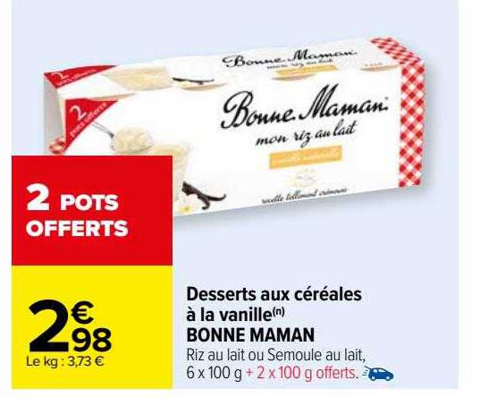 desserts aux céréales à la vanille bonne maman