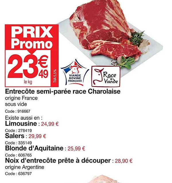 entrecôte semi-parée race charolaise