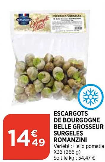 escargots de bourgogne belle grosseur surgelés romanzini