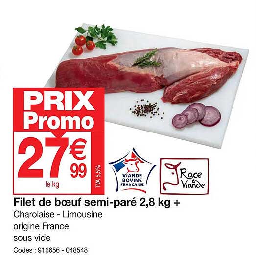 filet de bœuf semi-paré 2,8 kg+