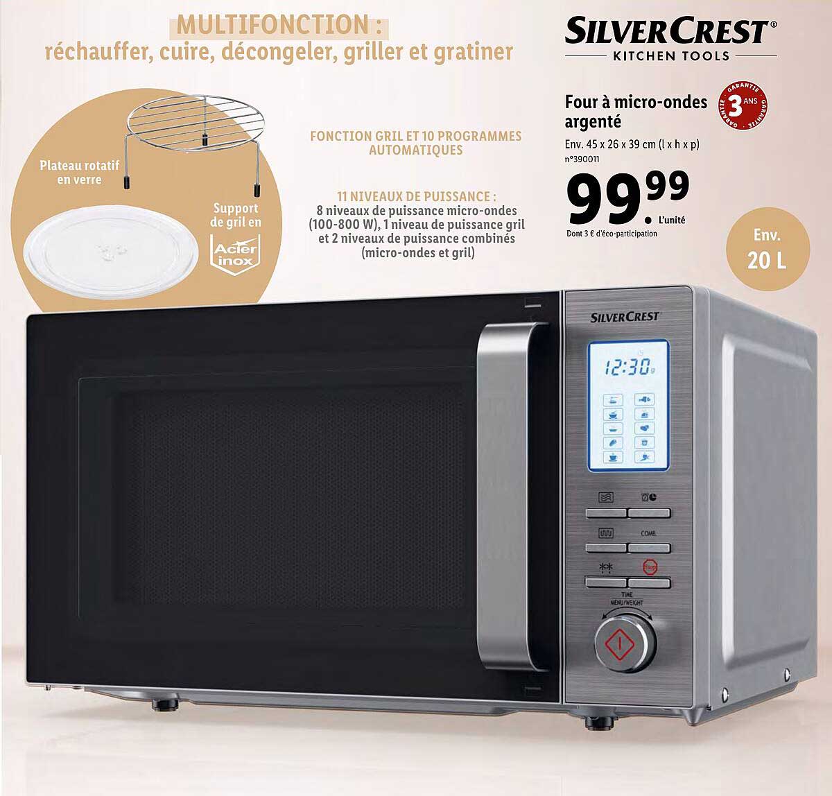 four à micro-ondes argenté silvercrest