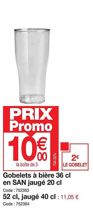 gobelet à bière 36 cl en san jaugé 20 cl 52 cl jaugé 40 cl