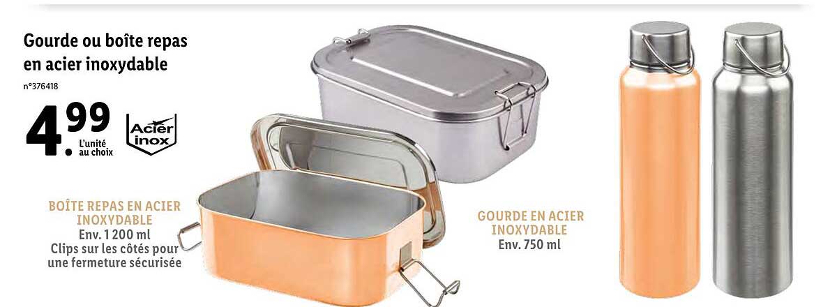 gourde ou boîte repas en acier inoxydable