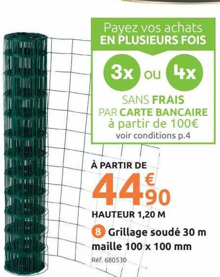 Grillage Soudé 30 M Maille 100 X 100 Mm