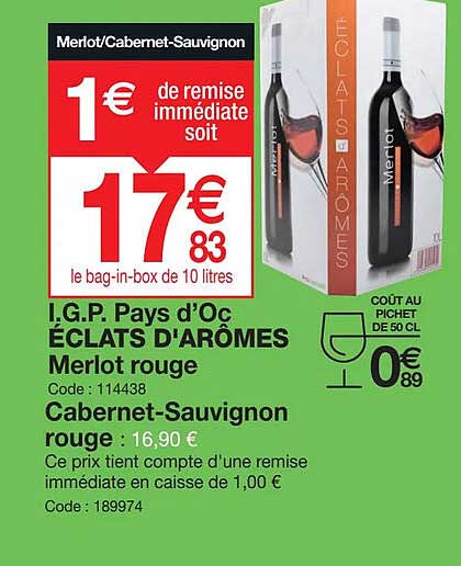 i.g.p. pays d'oc éclats d'arômes merlot rouge cabernet-sauvignon rouge