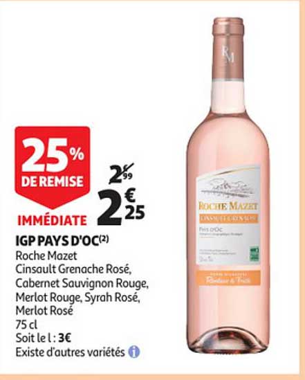 igp pays d'oc roche mazet cinsault grenache rosé, cabernet sauvignon rouge, merlot rouge, syrah rosé, merlot rosé