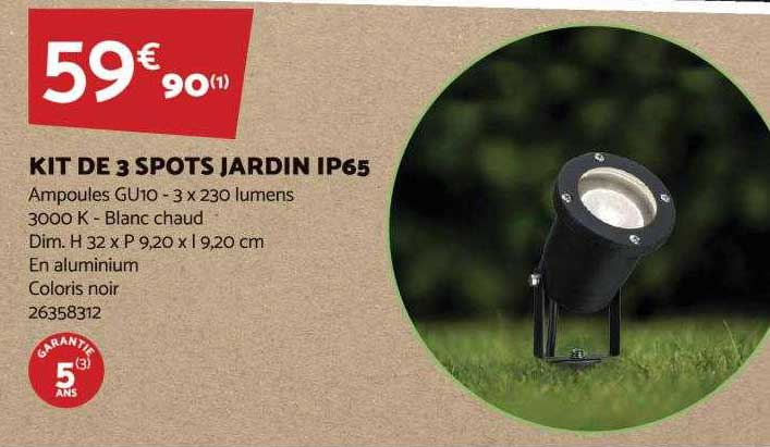 kit de 3 spots jardin ip65