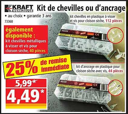 kit de chevilles ou d'ancrage kraft werkzeuge