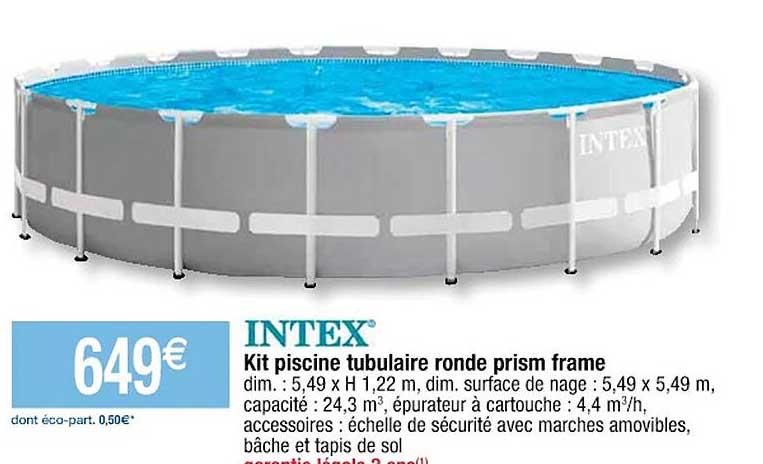 kit piscine tubulaire ronde prism frame intex