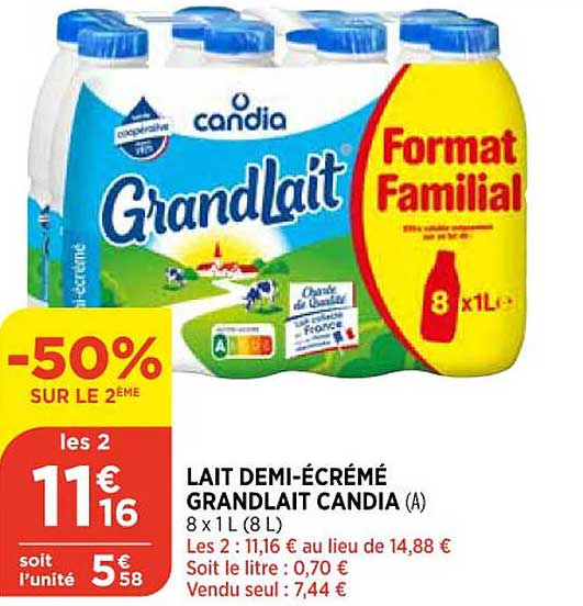 lait demi-écrémé grand lait candia
