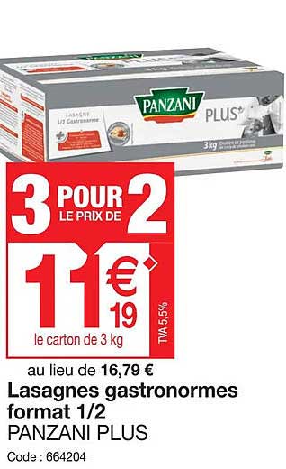 lasagnes gastronormes format 1 2 panzani plus