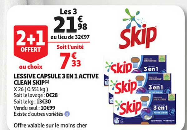 Lessive Capsule 3 En 1 Active Clean Skip