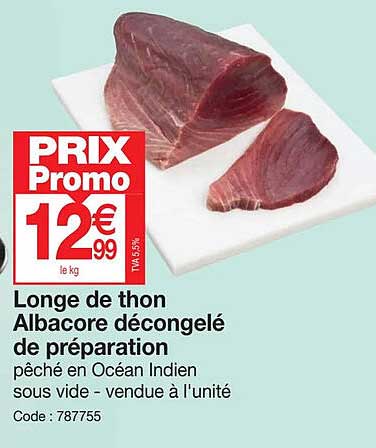 longe de thon albacore décongelé de préparation