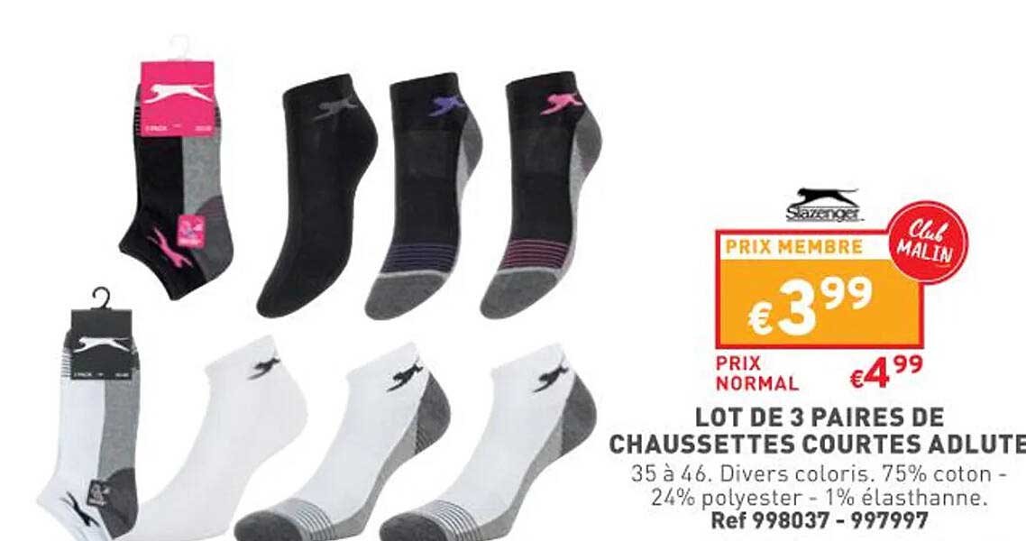 Lot De 3 Paires De Chaussettes Courtes Adulte