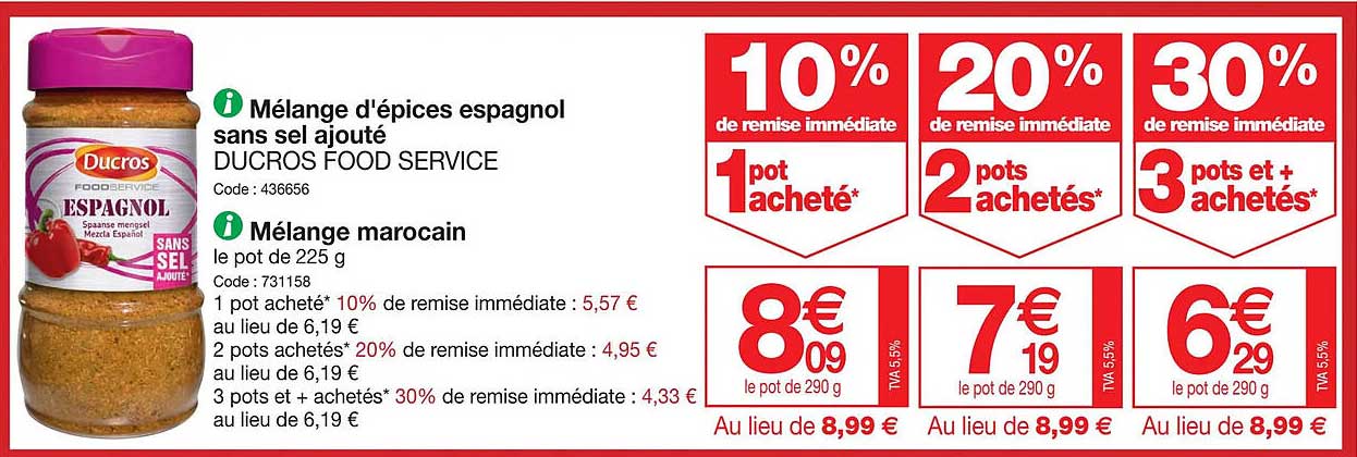 mélange d'épices espagnol sans sel ajouté ducros food service, mélange marocain