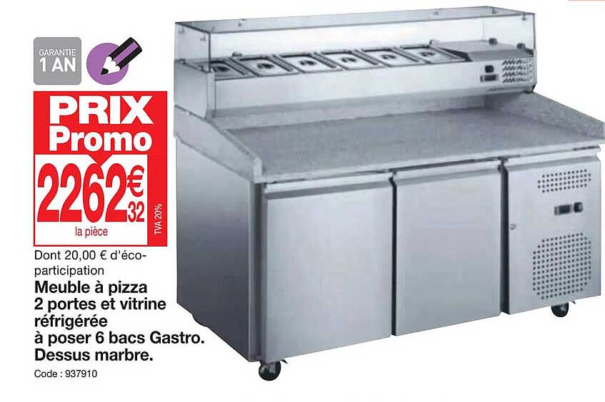 meuble à pizza 2 portes et vitrine réfrigérée à poser 6 bacs gastro