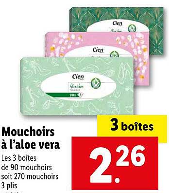 mouchoirs à l'aloe vera